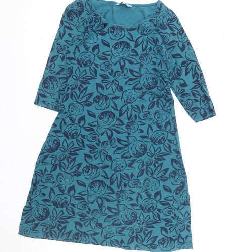 Dickins & Jones Women's Blue Floral Cotton Shift Dress Size 10