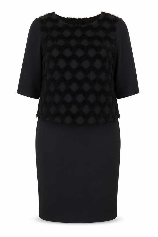 Front view of Gerry Weber Women’s Black Textured Shift Dress, size UK 14, Formal