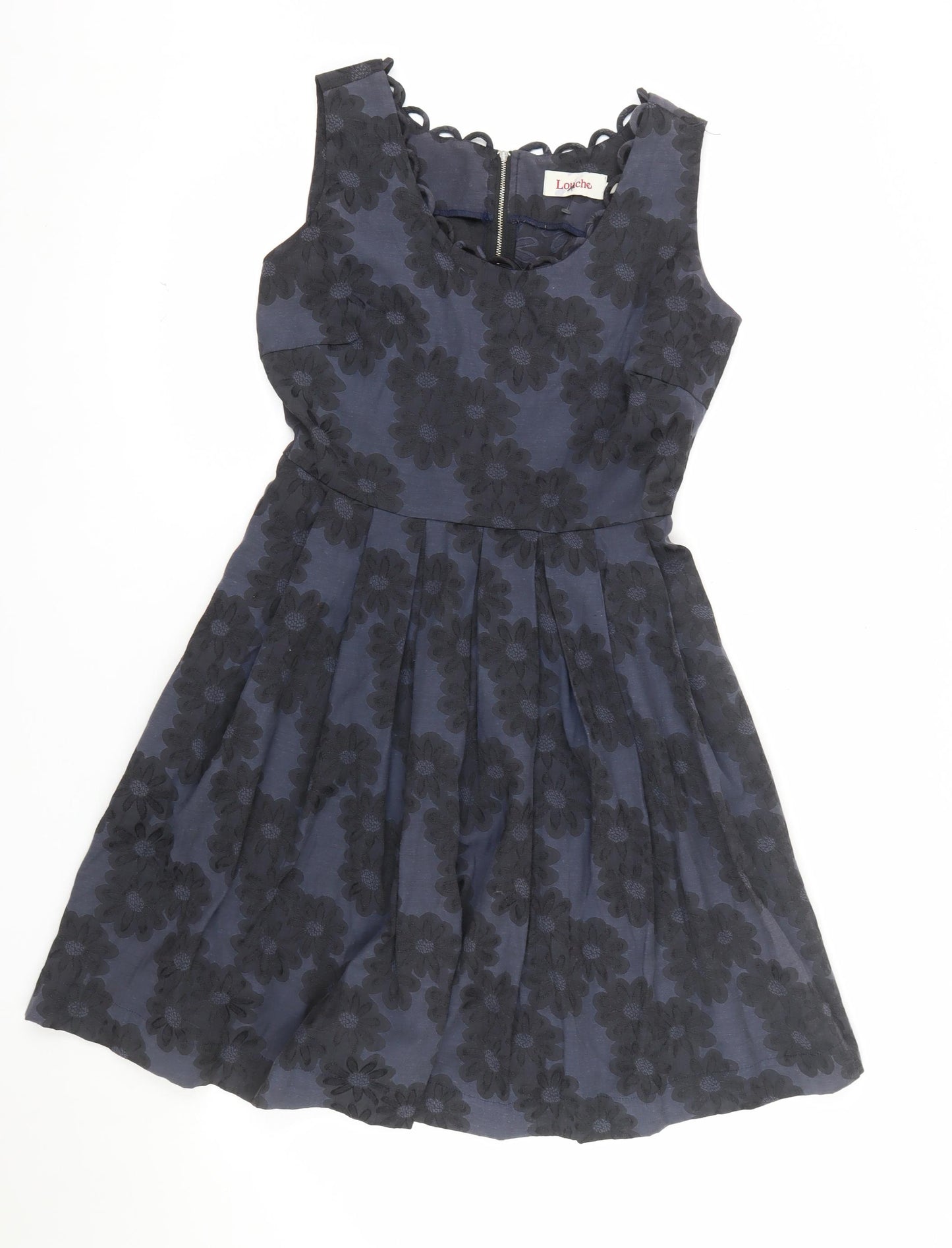 Louche Women's Navy Floral Fit & Flare Sleeveless Dress Size 10