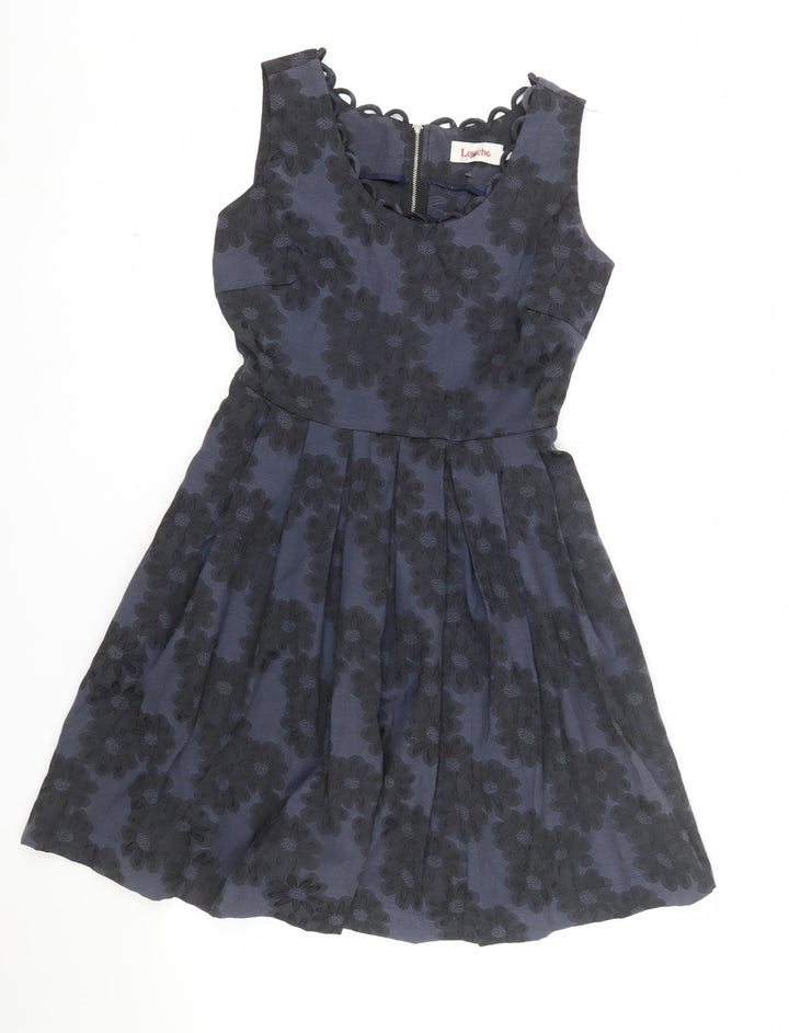 Louche Women's Navy Floral Fit & Flare Sleeveless Dress Size 10