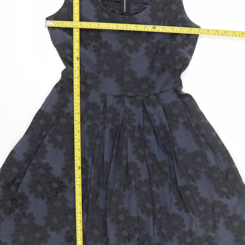 Louche Women's Navy Floral Fit & Flare Sleeveless Dress Size 10