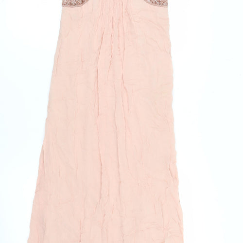 Monsoon Women Pink Sequin Maxi Dress Size 10 Sleeveless Formal