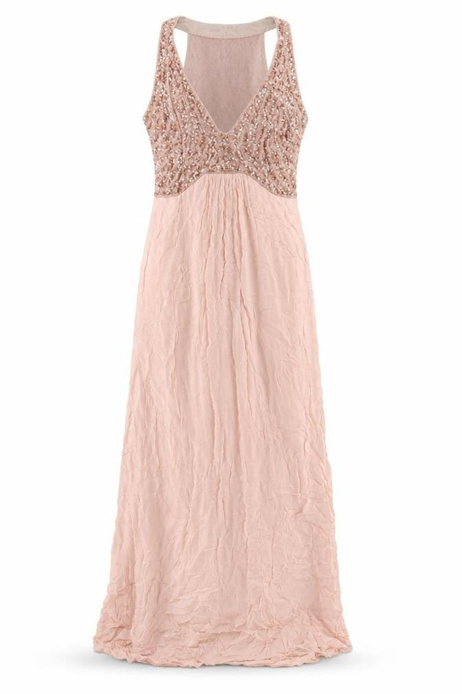 Monsoon Women Pink Sequin Maxi Dress Size 10 Sleeveless Formal