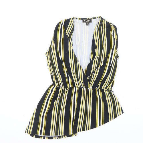 Lipsy Women’s Multicoloured Striped Wrap Sleeveless Blouse Size 10