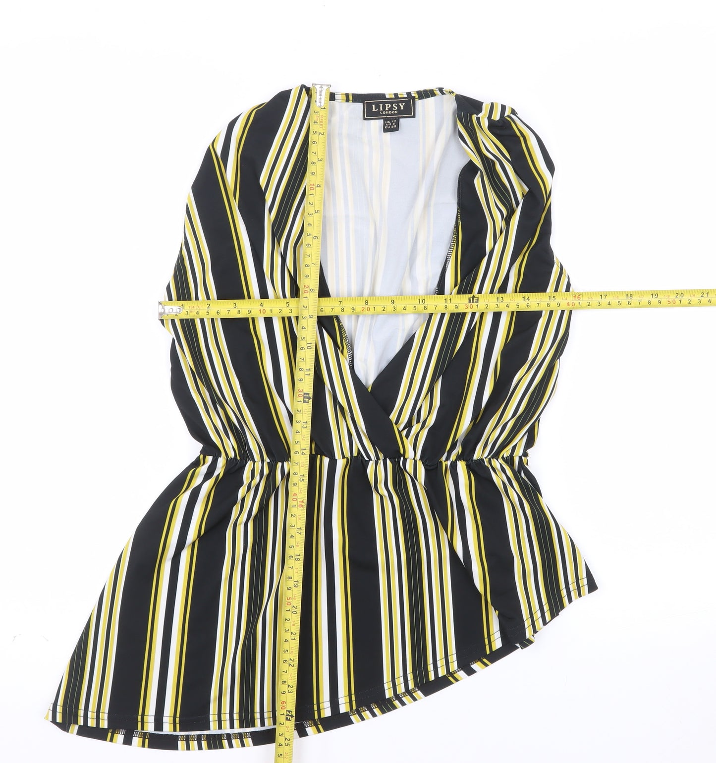 Lipsy Women’s Multicoloured Striped Wrap Sleeveless Blouse Size 10