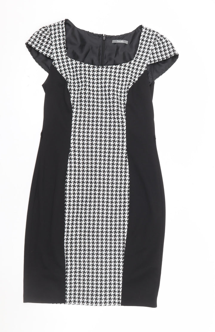 South Women’s Black Houndstooth Bodycon Dress Size 12 Workwear