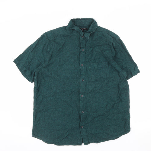 New Look Men Green XL Short Sleeve Cotton Button-Up Shirt