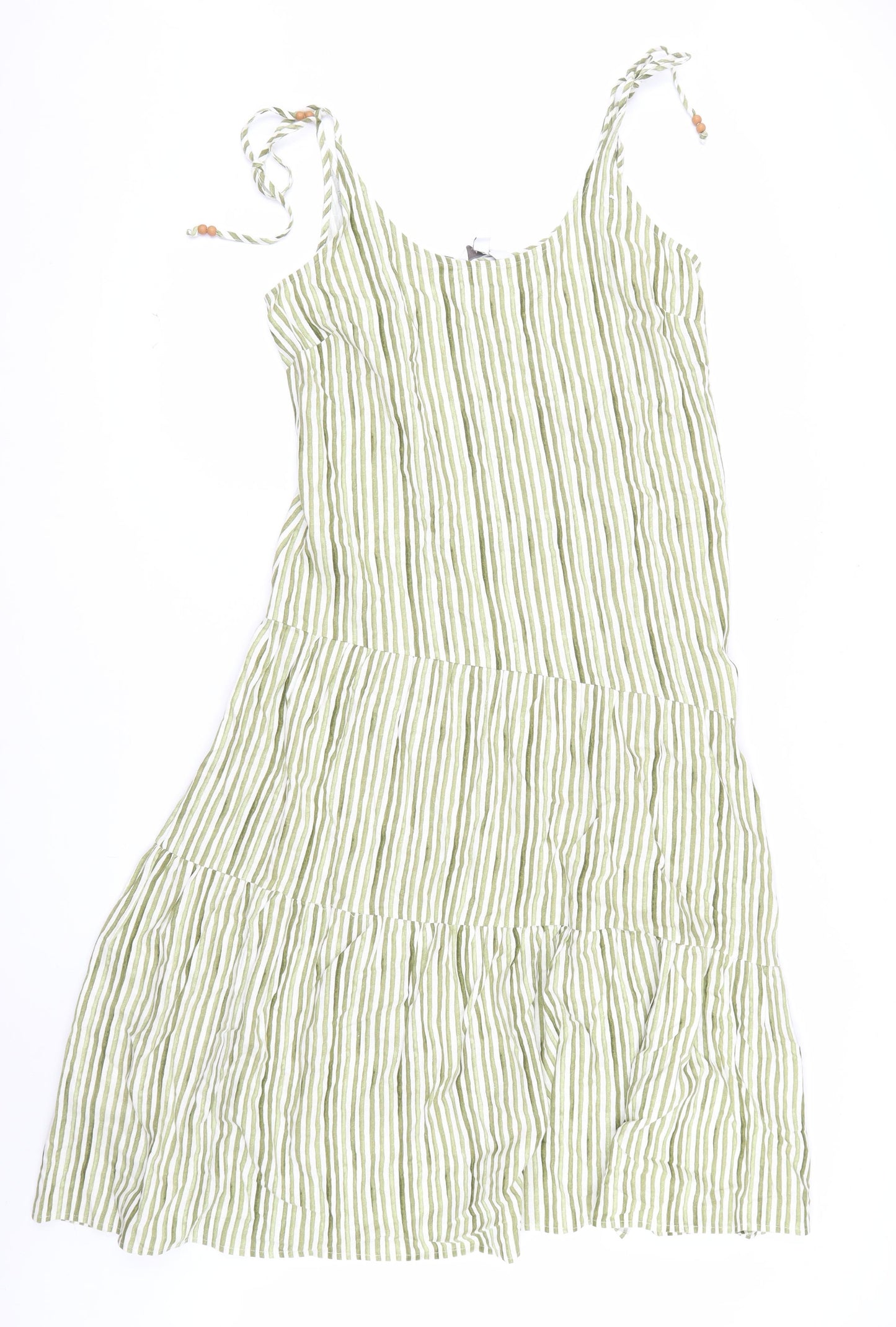 Marks and Spencer Womens Green Striped Linen Blend Midi A-Line Summer Dress Size 12