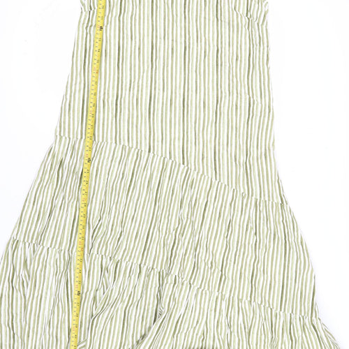 Marks and Spencer Womens Green Striped Linen Blend Midi A-Line Summer Dress Size 12