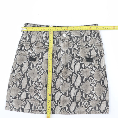 Topshop Womens Beige Snake Print Mini Skirt UK 8 Cotton Denim