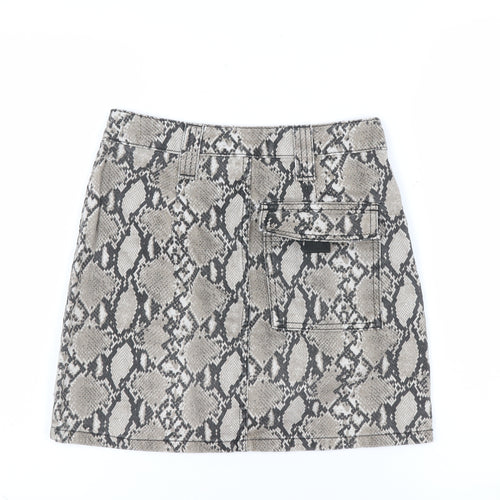 Topshop Womens Beige Snake Print Mini Skirt UK 8 Cotton Denim