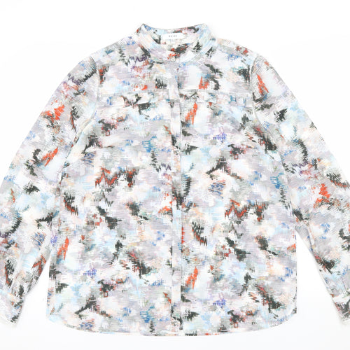 Reiss Women’s Multicoloured Long Sleeve Sheer Chiffon Blouse UK 14