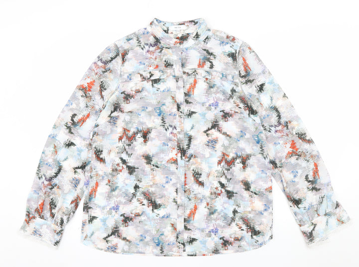 Reiss Women’s Multicoloured Long Sleeve Sheer Chiffon Blouse UK 14