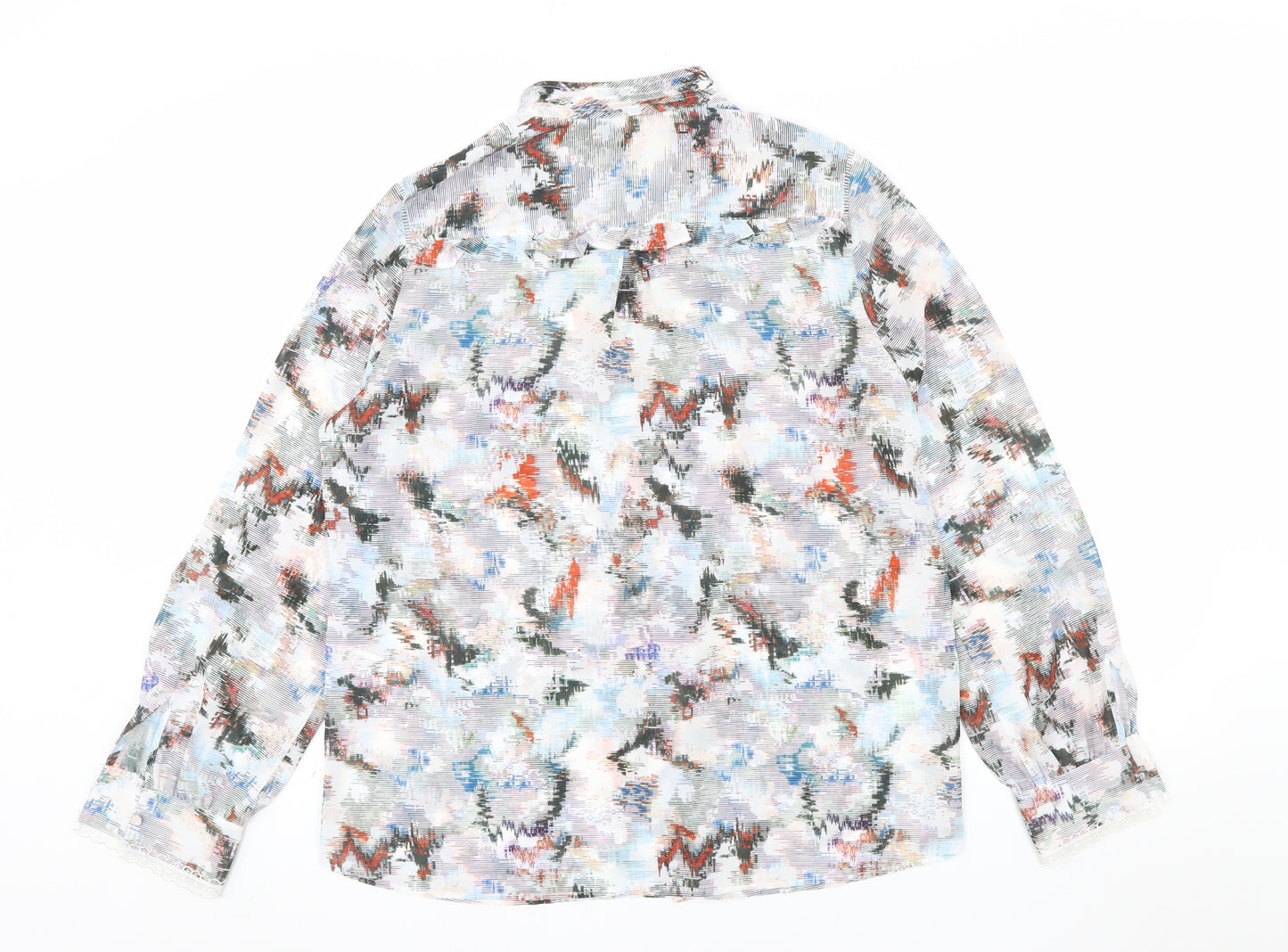 Reiss Women’s Multicoloured Long Sleeve Sheer Chiffon Blouse UK 14