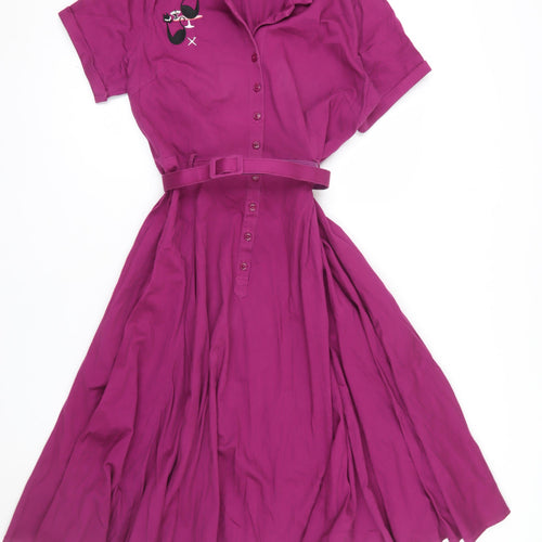 Collectif Women Purple Cat Embroidered Fit & Flare Dress Size 16