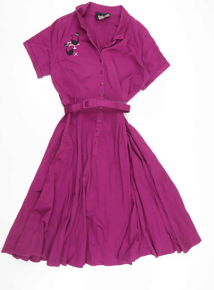 Collectif Women Purple Cat Embroidered Fit & Flare Dress Size 16