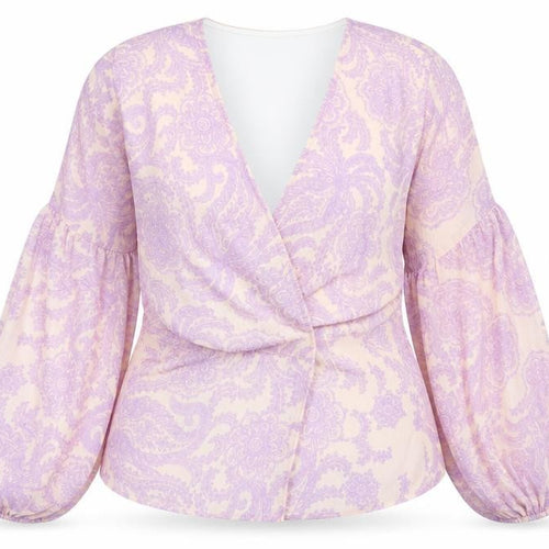 Oasis Women’s Multicoloured Wrap Blouse UK 14 Balloon Sleeve Chiffon