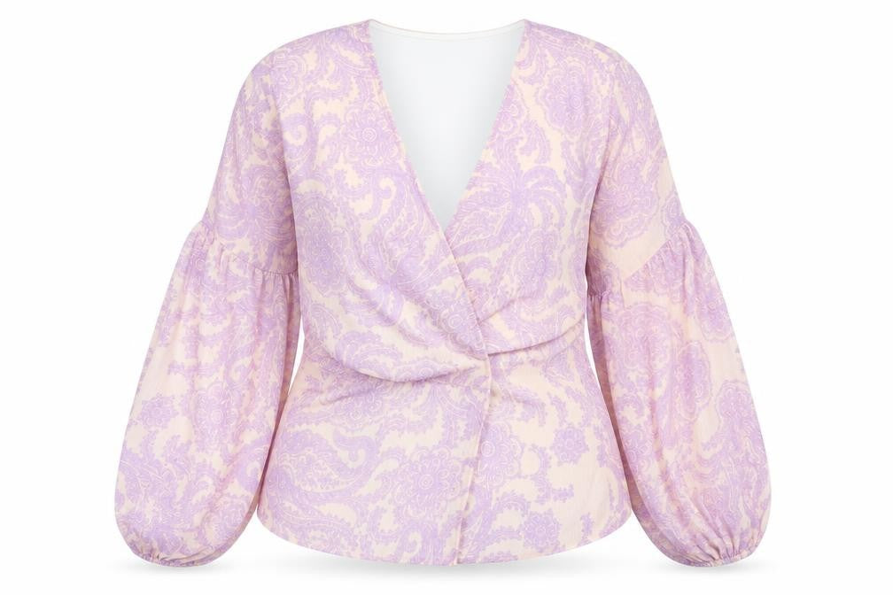 Oasis Women’s Multicoloured Wrap Blouse UK 14 Balloon Sleeve Chiffon