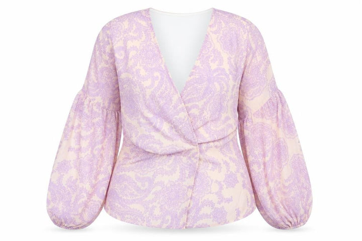 Oasis Women’s Multicoloured Wrap Blouse UK 14 Balloon Sleeve Chiffon