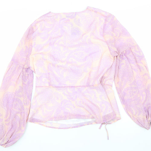 Oasis Women’s Multicoloured Wrap Blouse UK 14 Balloon Sleeve Chiffon