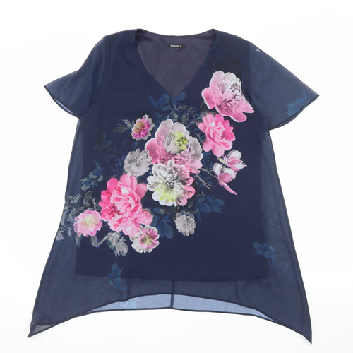Roman Women's Blue Floral Chiffon Tunic Blouse Size 10