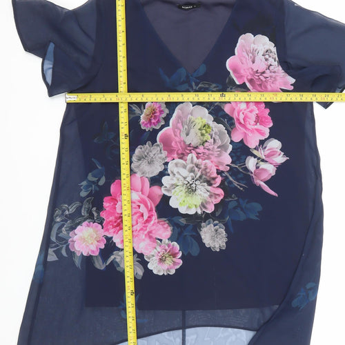 Roman Women's Blue Floral Chiffon Tunic Blouse Size 10