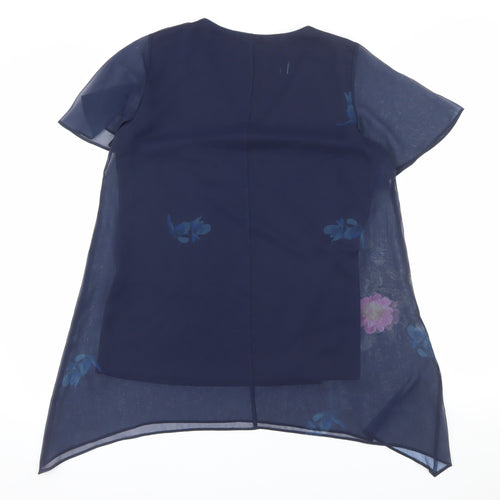 Roman Women's Blue Floral Chiffon Tunic Blouse Size 10