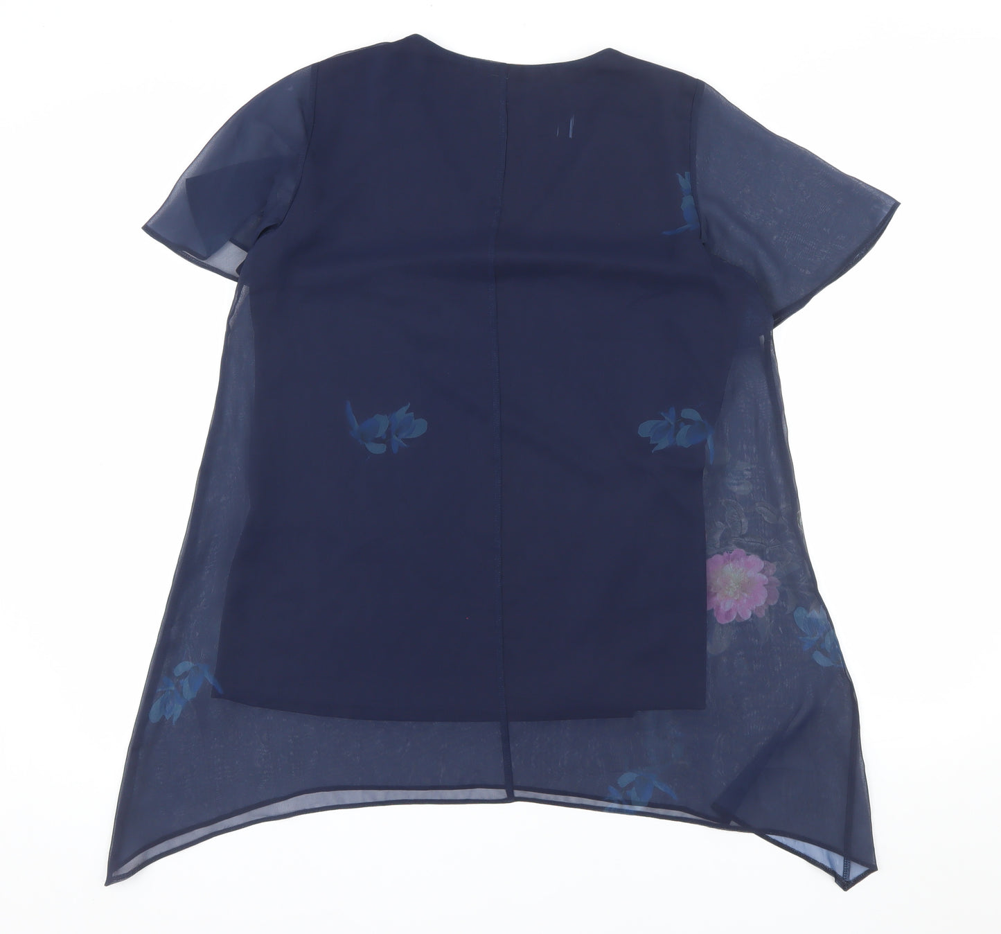 Roman Women's Blue Floral Chiffon Tunic Blouse Size 10