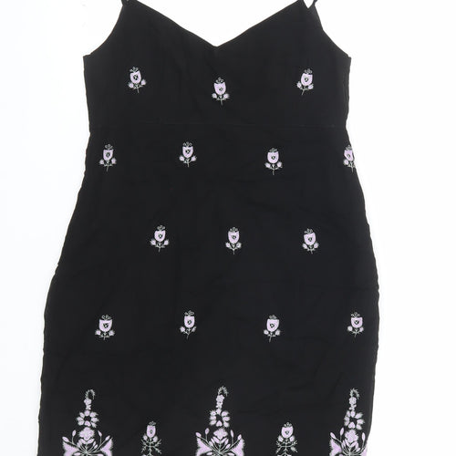 Oasis Women Black Floral Embroidered Slip Dress Size 14