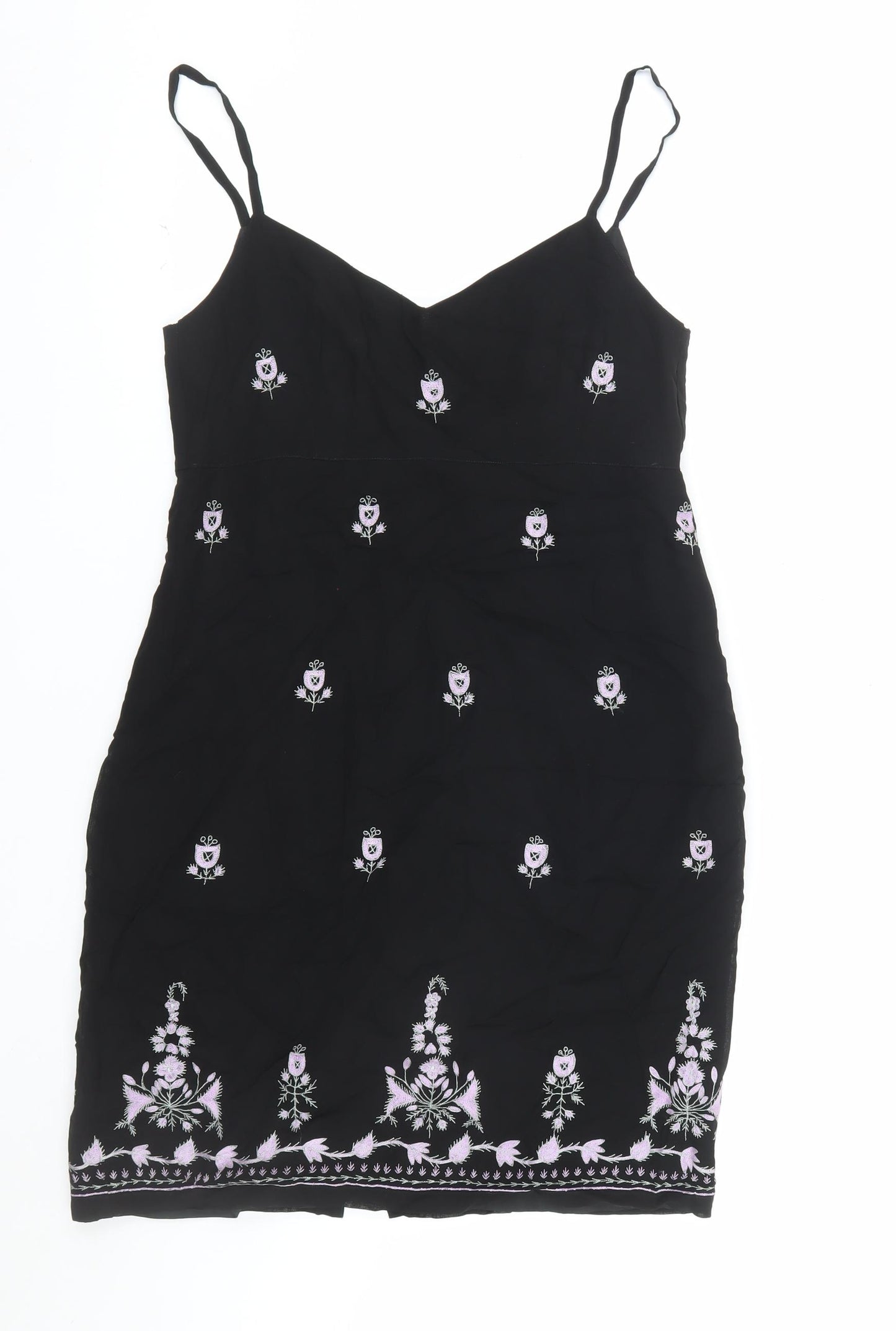 Oasis Women Black Floral Embroidered Slip Dress Size 14
