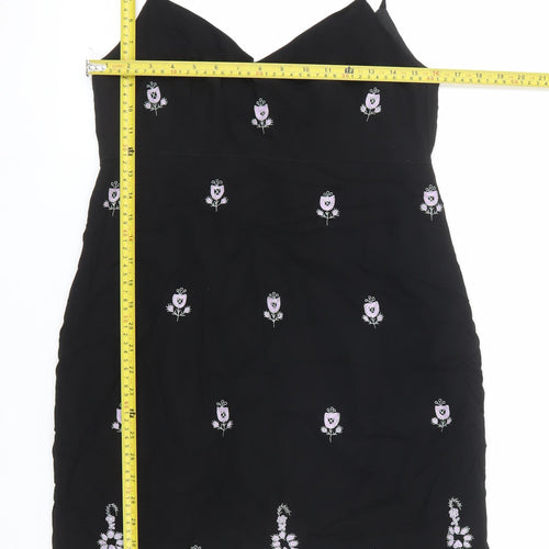 Oasis Women Black Floral Embroidered Slip Dress Size 14