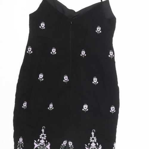 Oasis Women Black Floral Embroidered Slip Dress Size 14