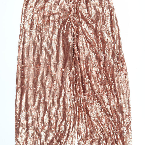 Boohoo Womens Pink Sequin Wide Leg Dress Trousers Size 14