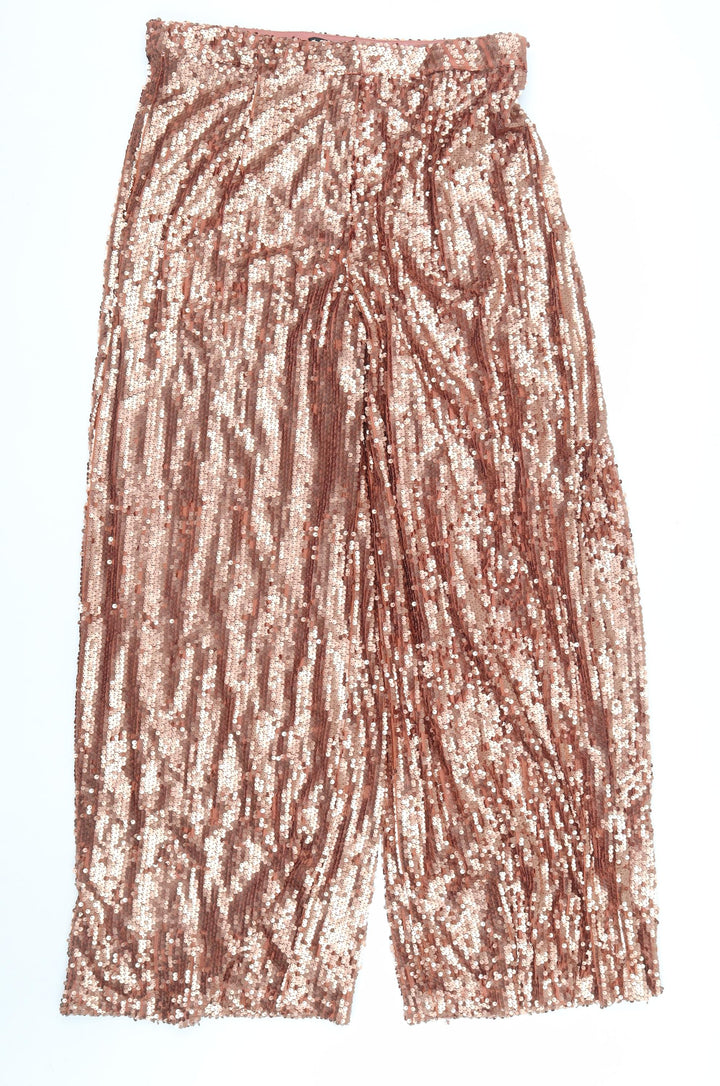 Boohoo Womens Pink Sequin Wide Leg Dress Trousers Size 14