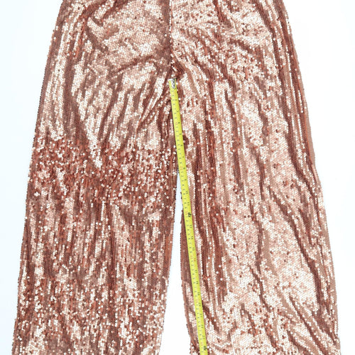 Boohoo Womens Pink Sequin Wide Leg Dress Trousers Size 14
