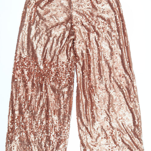Boohoo Womens Pink Sequin Wide Leg Dress Trousers Size 14