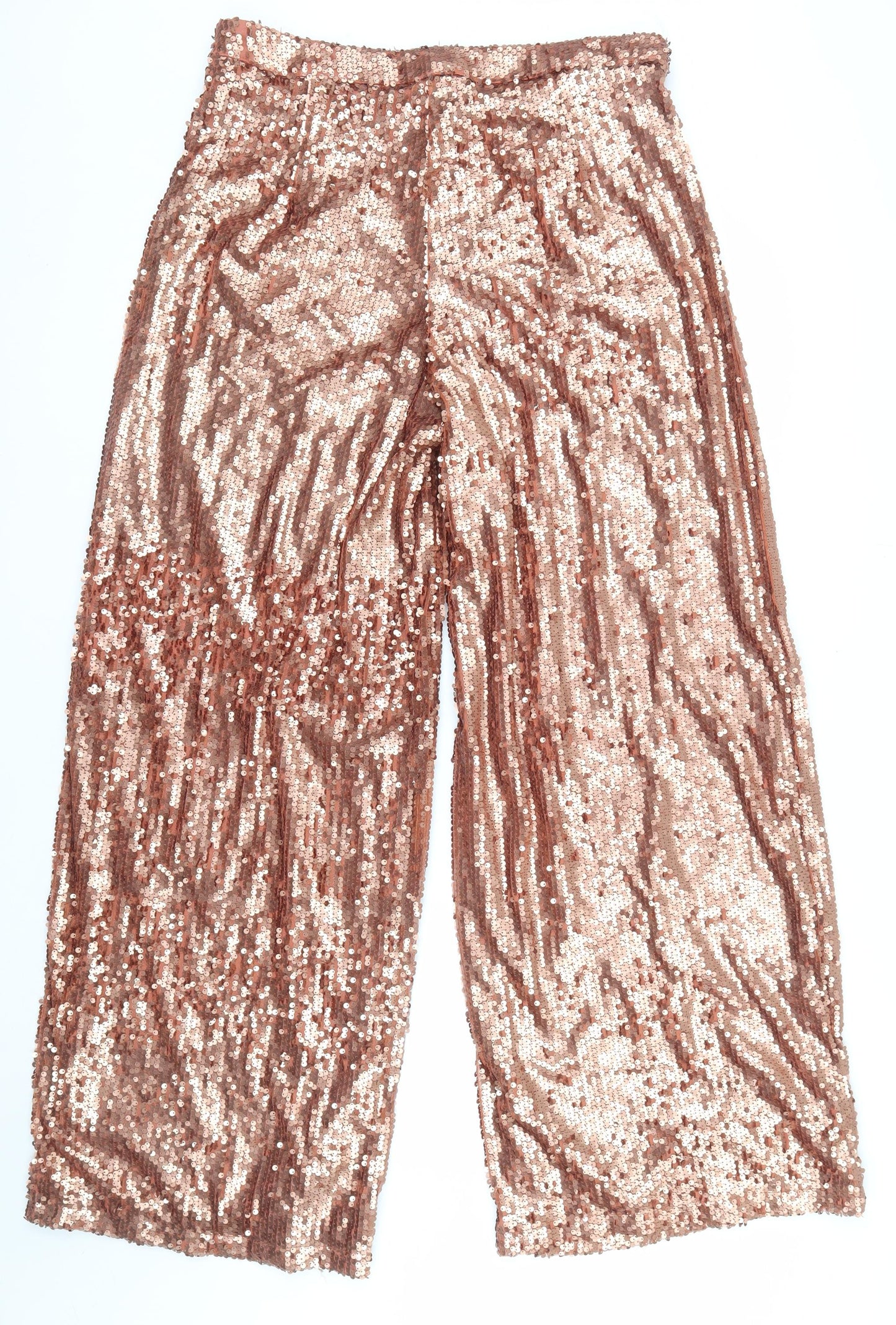 Boohoo Womens Pink Sequin Wide Leg Dress Trousers Size 14
