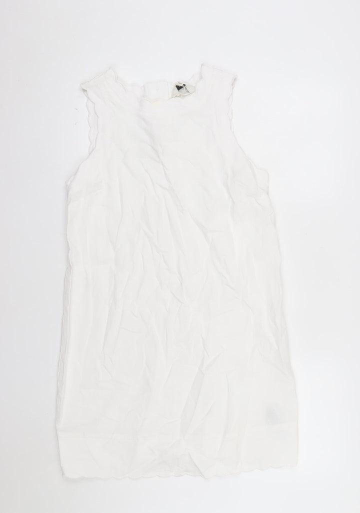 Marks and Spencer Women's White Linen Blend Sleeveless Shift Dress Size 10