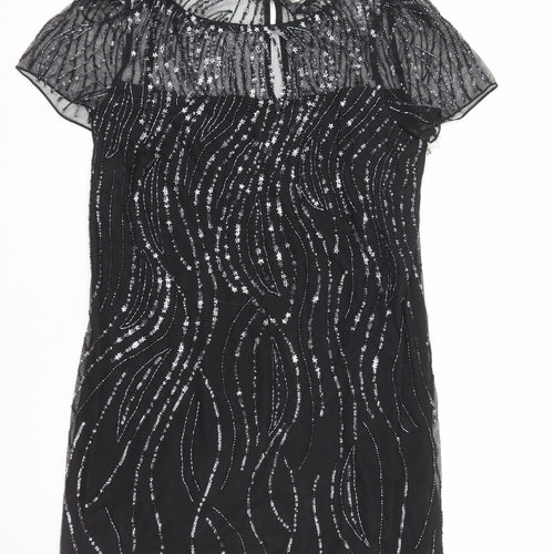Monsoon Women's Black Sequin Beaded Shift Party Dress Size 14