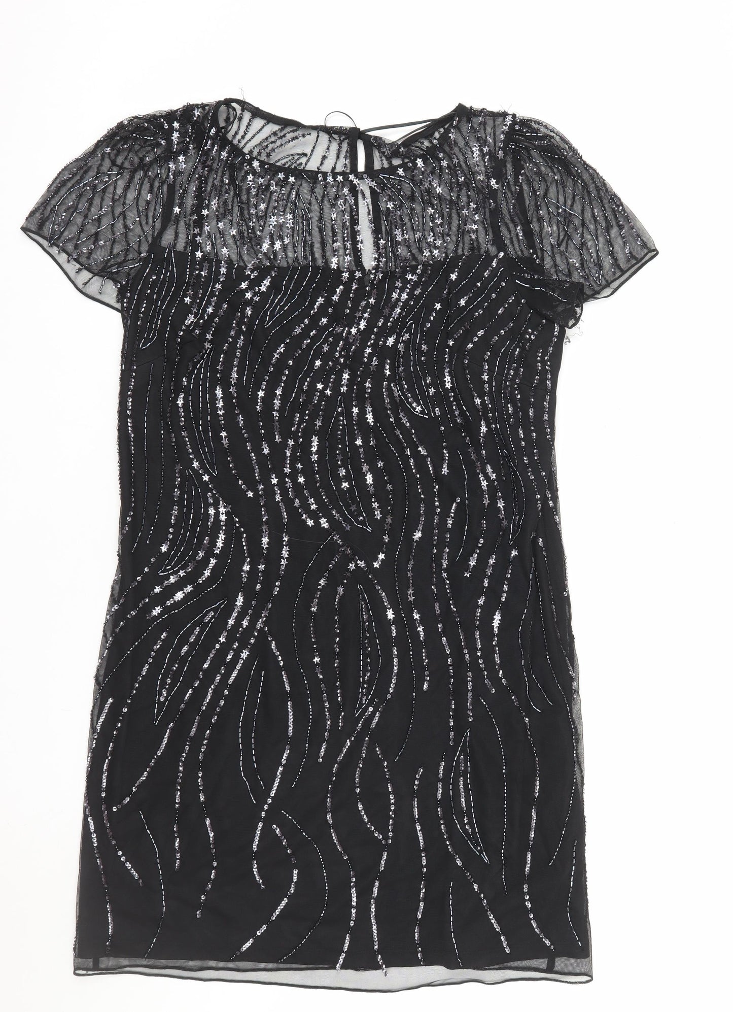 Monsoon Women's Black Sequin Beaded Shift Party Dress Size 14