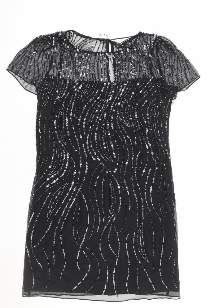 Monsoon Women's Black Sequin Beaded Shift Party Dress Size 14
