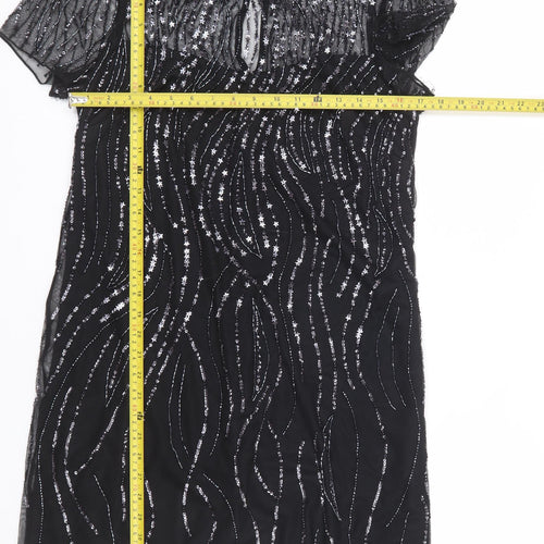 Monsoon Women's Black Sequin Beaded Shift Party Dress Size 14