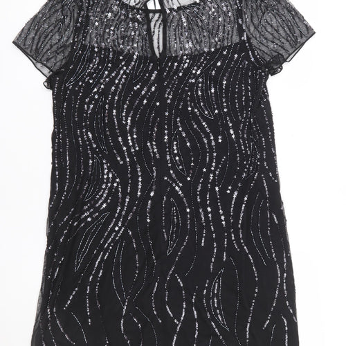 Monsoon Women's Black Sequin Beaded Shift Party Dress Size 14