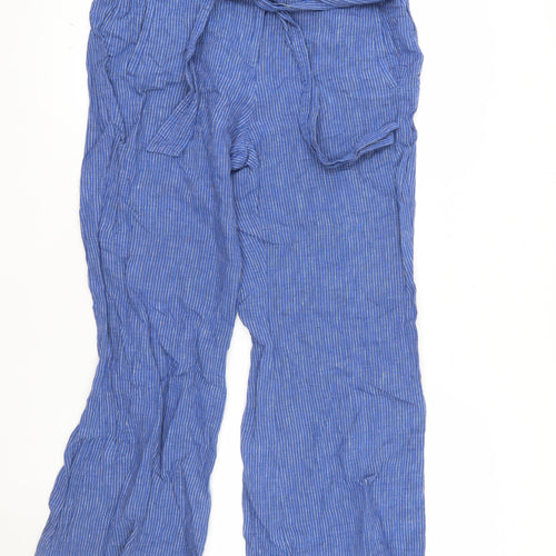 Lands' End Women's Blue Linen Petite Wide-Leg Mid Rise Trousers