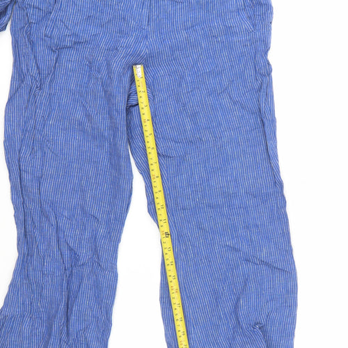 Lands' End Women's Blue Linen Petite Wide-Leg Mid Rise Trousers