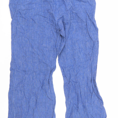 Lands' End Women's Blue Linen Petite Wide-Leg Mid Rise Trousers