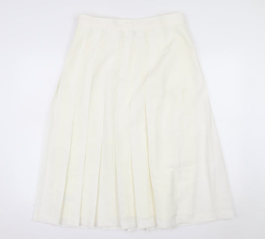 Marks and Spencer Women Ivory Pleated Midi Skirt Size 18 Lined