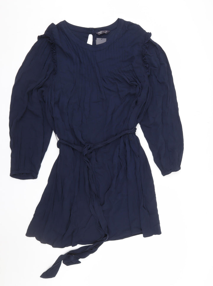 Marks and Spencer Women's Blue Size 24 Fit & Flare Pleated Dress