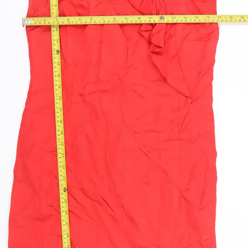 Oasis Women’s Red Knee Length Shift Dress Size 10 Puff Sleeve Bow Detail