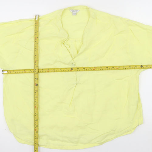 Monsoon Women Yellow Linen Tunic Blouse Size 14 V-Neck Lightweight